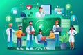Cartoonish illustration of Healthcare team, health data analysts, clinical software team, medical graphic design, AI generated