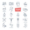 Healthcare line icons set. Healthcare system and medical diagnostic equipment. Royalty Free Stock Photo