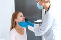 Endocrinologist doctor checks the neck of a female patient