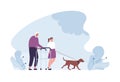 Healthcare volunteering and caregiving concept. Vector flat design people illustration. Volunteer girl help elder man with walker