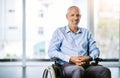 Healthcare, wheelchair and portrait of a man with a disability at a hospital for rehabilitation. Disabled, health