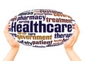 Healthcare word cloud hand sphere concept Royalty Free Stock Photo
