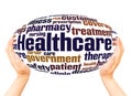 Healthcare word cloud hand sphere concept