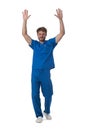 Healthcare worker with raised arms Royalty Free Stock Photo