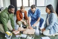 healthcare worker tamponing wound on simulator Royalty Free Stock Photo