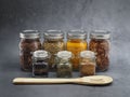 Healthey Herbs and Spices in sealed jars Royalty Free Stock Photo