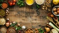 Healthful food ingredients on a rustic wooden table