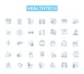 HealthTech linear icons set. Telemedicine, Wearables, EHR, AI, Virtual reality, Robotics, Nanotechnology line vector and