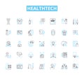 HealthTech linear icons set. Telemedicine, Wearables, EHR, AI, Virtual reality, Robotics, Nanotechnology line vector and