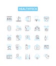 HealthTech vector line icons set. HealthTech, MedicalTech, CareTech, Telehealth, Wearables, Diagnostics, Telemedicine