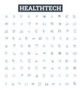 HealthTech vector line icons set. HealthTech, MedicalTech, CareTech, Telehealth, Wearables, Diagnostics, Telemedicine Royalty Free Stock Photo