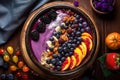 Healthy Acai Bowl, Fruit and Granola, Generative AI Royalty Free Stock Photo