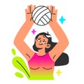 Healthy and active lifestyle on a vacation. Female character playing beach volleyball Royalty Free Stock Photo