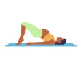 Healthy active pregnant woman in sportswear doing yoga standing in bridge pose on floor exercise mat