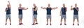 Healthy and active senior man with different fitness posture. Clout Royalty Free Stock Photo