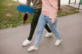 Healthy active sport couple skateboard hobby