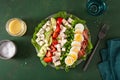 Healthy American Cobb salad with egg bacon avocado chicken tomato. hearty keto low carb diet Royalty Free Stock Photo