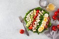 healthy American Cobb salad with egg bacon avocado chicken tomato. hearty keto low carb diet Royalty Free Stock Photo