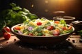 Healthy and appetizing salad sits prominently atop the table