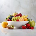 healthy arrangement of fresh, ripe fruits in a bowl, expertly captured with studio lighting.