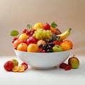 healthy arrangement of fresh, ripe fruits in a bowl, expertly captured with studio lighting.