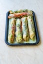 Healthy Asian Vietnamese Spring Roll  Goicuon with Rice Paper Rolls and Avocado Mayonnaise Royalty Free Stock Photo