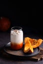 Healthy autumn drink, homemade pumpkin spice latte Royalty Free Stock Photo