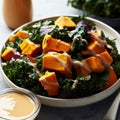 Healthy autumn salad with baked pumpkin