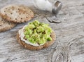 Healthy avocado sandwiches, on a dark wooden surface. Healthy breakfast