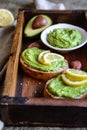 Avocado spread with garlic on wholewheat slice of bread Royalty Free Stock Photo