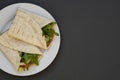 Healthy avocado and vegetables burrito, wraps, rolles. Healthy breakfast or snack. Avocado sandwich. Copy space Royalty Free Stock Photo
