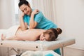 healthy back woman massages client in massage room spa training Royalty Free Stock Photo