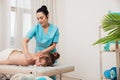 healthy back woman massages client in massage room spa training Royalty Free Stock Photo