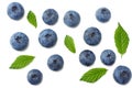 healthy background. blueberries with leaves isolated on white background. top view Royalty Free Stock Photo