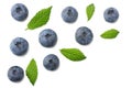 healthy background. blueberries with leaves isolated on white background. top view Royalty Free Stock Photo