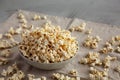 Healthy Bacon Popcorn with Salt in a Bowl, side view