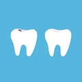 Healthy and bad ill tooth icon set with caries. Oral dental hygiene. Children teeth care. Royalty Free Stock Photo