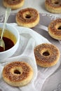 Healthy baked doughnuts with salted caramel sauce