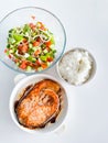 Healthy balanced meal lunch plate - baked salmon Royalty Free Stock Photo