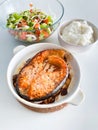 Healthy balanced meal lunch plate - baked salmon Royalty Free Stock Photo