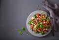 Healthy bean and quinoa salad with spinach, chili