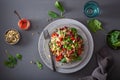 Healthy bean and quinoa salad with spinach, chili