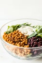 Healthy Bean Salad Bowl with Spinach, Chickpeas, and Kidney Beans. Royalty Free Stock Photo