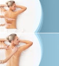 Healthy and Beautiful Woman in Spa salon. Copy space template. Recreation, Healing, Health, Massage.