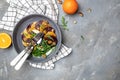 Healthy beet salad with arugula, oranges and walnuts on a light background. Clean eating, dieting, vegan food concept. Long banner Royalty Free Stock Photo