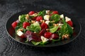 Healthy Beet Salad with raspberry, walnuts nuts and feta cheese