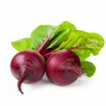 healthy beets with green leaves. Fresh beetroot isolated on white background. Close up generative ai Royalty Free Stock Photo