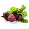 healthy beets with green leaves. Fresh beetroot isolated on white background. Close up generative ai Royalty Free Stock Photo