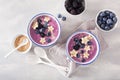 Healthy berry smoothie bowl with banana and sesame seed Royalty Free Stock Photo