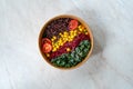 Healthy Black Rice Protein Salad with Turmeric Chickpea, Kale, Cherry Tomatoes / Forbidden rice or Oryza Sativa Royalty Free Stock Photo